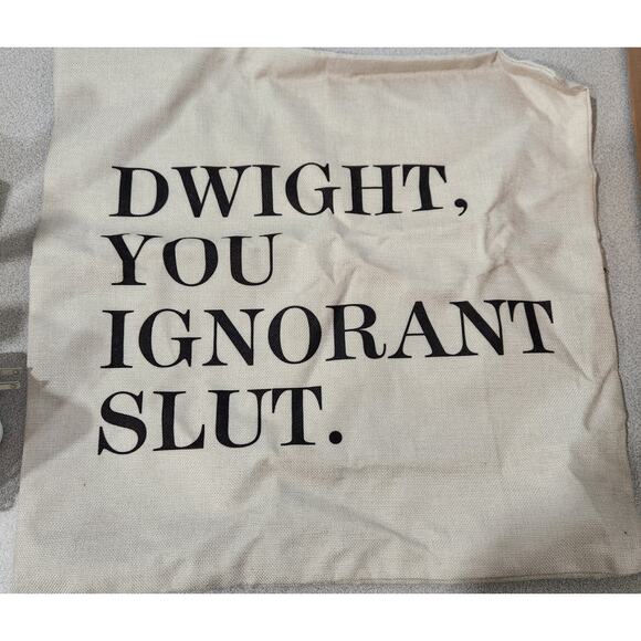 The Office Beige Black Dwight You Ignorant S**t Pillow Case Sham NWOTS - Picture 1 of 2